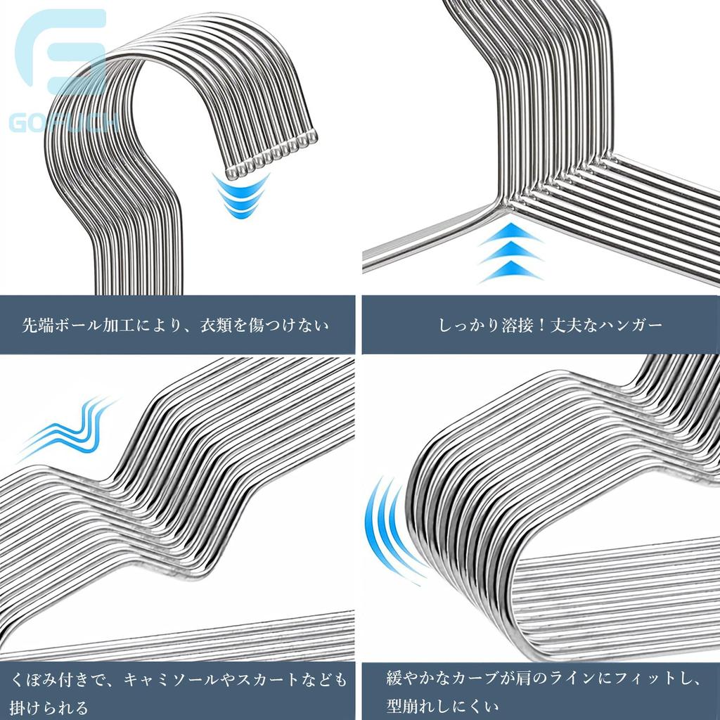 Gofuch Stainless Steel Laundry Hangers, Set of 20, Silver, Stylish, Durable, Rust-Resistant, Bend-Resistant, Unisex, Slim, Lightweight