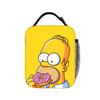 S-Simpsons Homer Eating Donut Lunch Bag  Portable Zipper Lunch Box Girls Travel Print Cooler Bag Funny Oxford Tote Food Bags