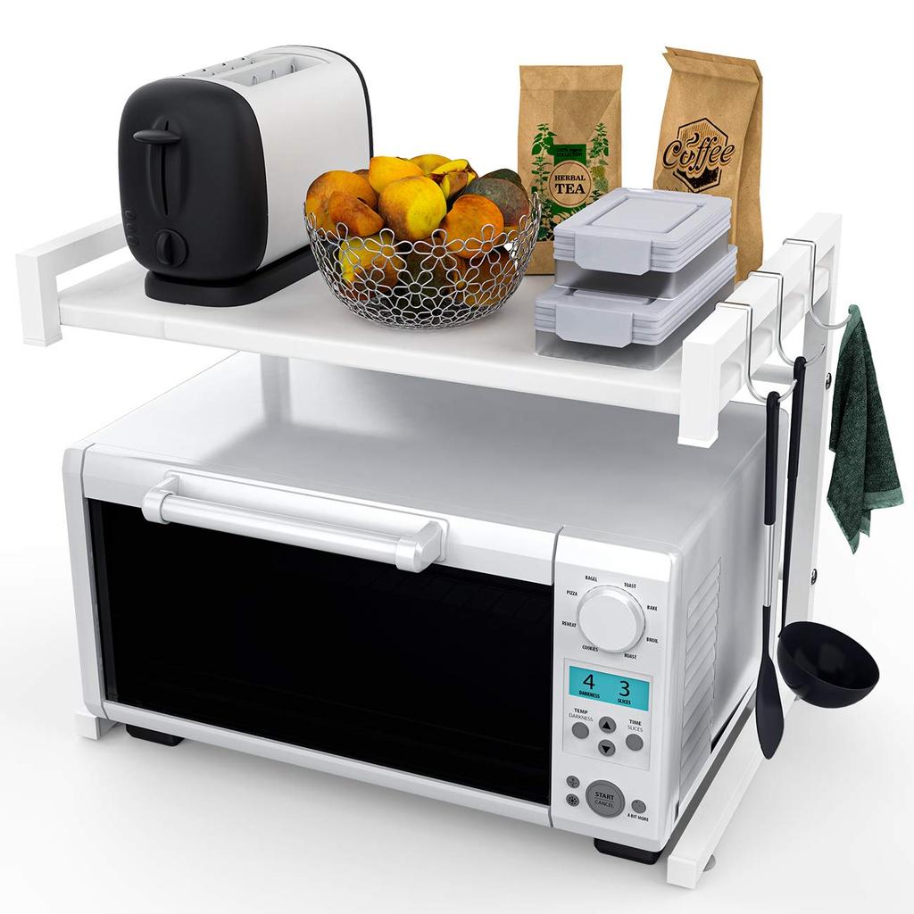 BESONT Over-the-Range Steel Rack, Extendable, 39-54cm Wide, 30kg Load Capacity, Kitchen Storage Shelf (White, Small)