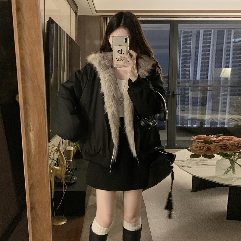 

Зимнее новое двухстороннее милое короткое лоскутное повседневное трендовое свободное хлопковое пальто для женщин с капюшоном XL