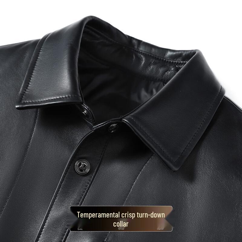 Futting Men's Sheepskin Goose Down Lapel Leather Jacket