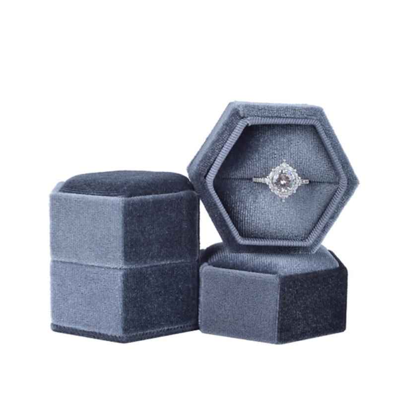 Hexagon Velvet Ring Box with Detachable Lid Earings Heirlooms Holder for Proposal Engagement Wedding Ceremony Proposals