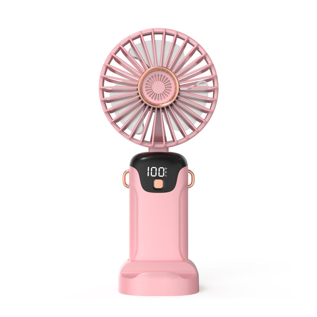 Portable Handheld Mini Fan Foldable Neck Hanging Fans 5 Speed USB Rechargeable Fan with Phone Stand and Display Screen 2400mAh