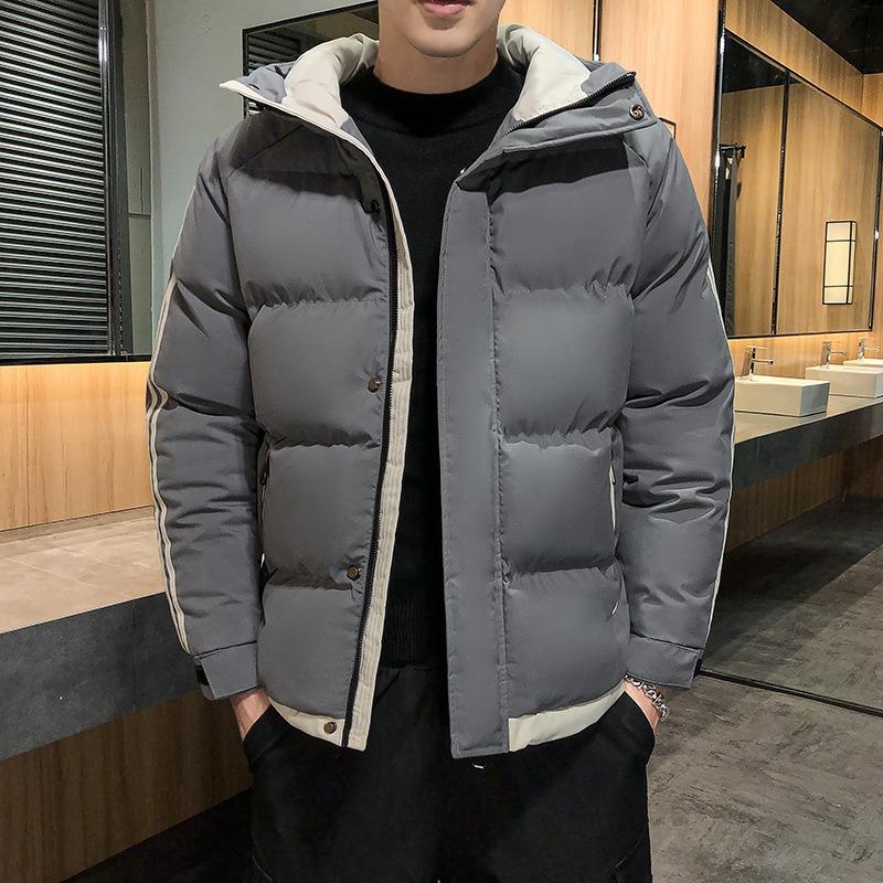Padded clothes men's winter hooded stripes loose thickened padded jacket trendy bread clothes padded jacket men