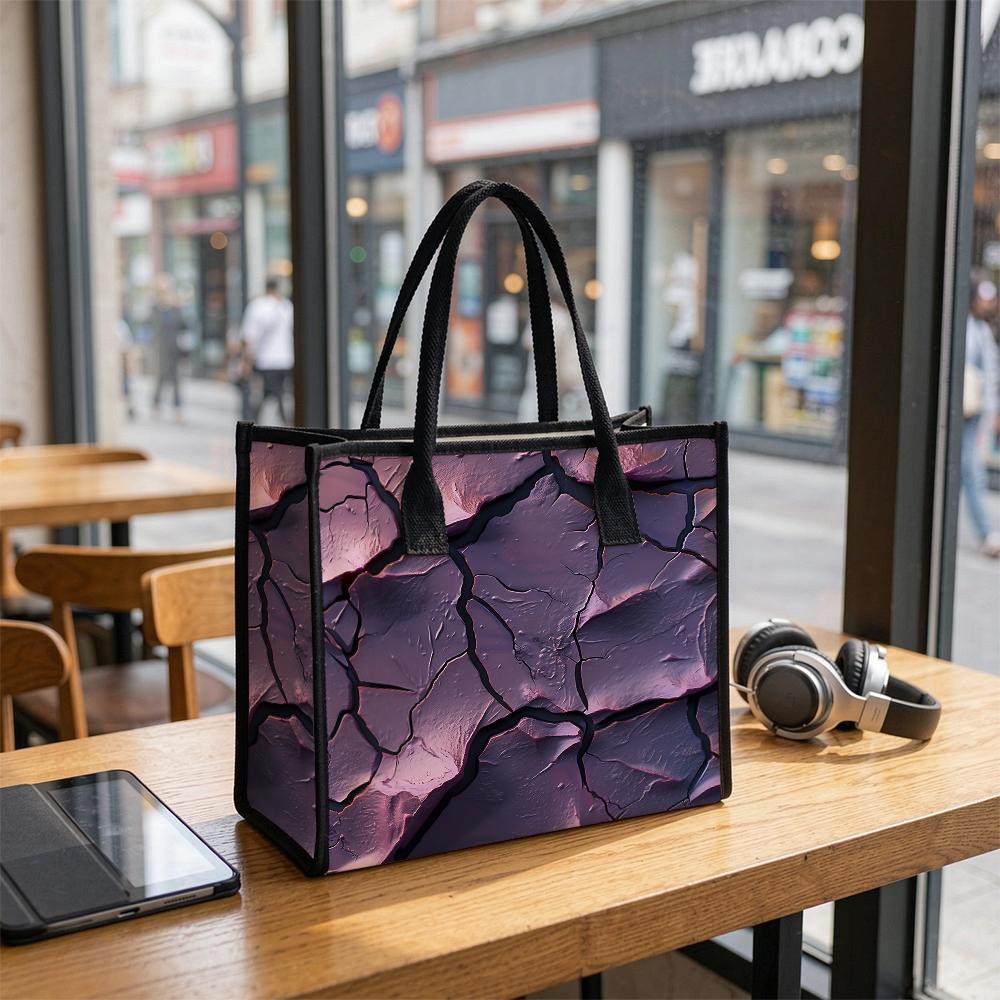 Purple Cracked Pattern Tote Bag Large Capacity Casual Handbag for Daily Shopping Travel Use
