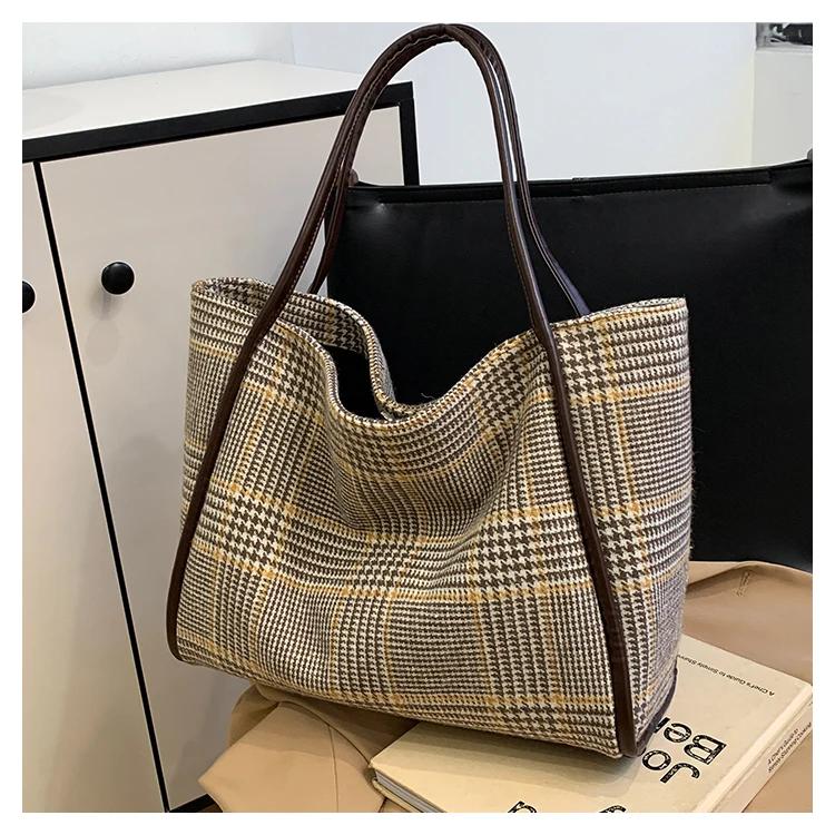 

Винтажная клетчатая фланелевая сумка-тоут для женщин, вместительная сумка-тоут с улучшенными характеристиками, легкая и удобная, уникальная сумка через плечо