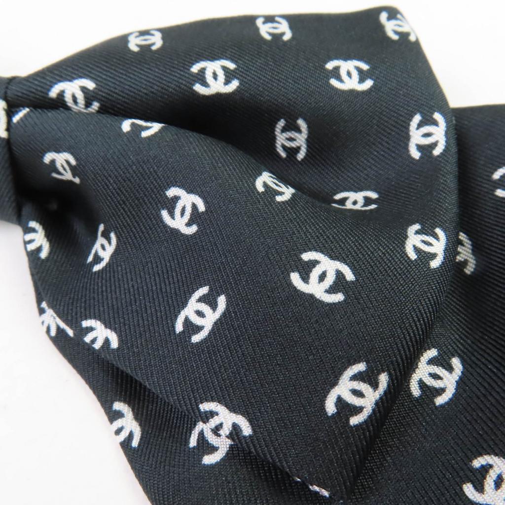 Chanel Hair Accessory COCO Mark Design Ribbon Barrette Black Silk Women 25P Used