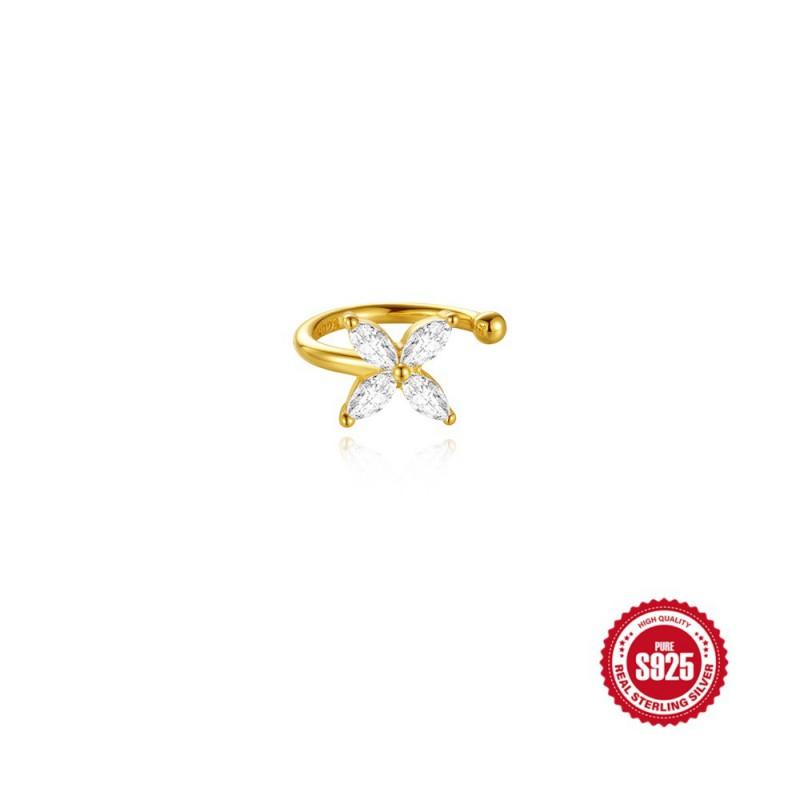 Gold-Tone C-Shaped Ear Cuff With Rhinestone Horse Eye Tassel No-Piercing Bone Clip Women
