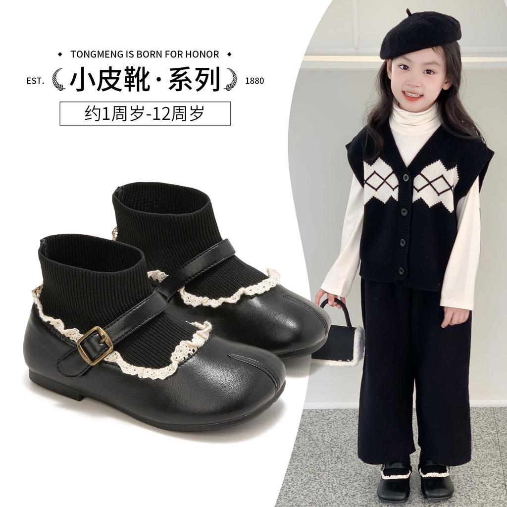 Girls short boots 2025 new spring and autumn children's boots black socks boots soft sole autumn women's treasure princess shoes small leather shoes