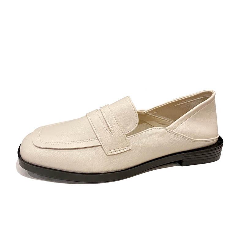 Single Shoes Women's Thick Heel 2025 New Spring and Summer Square Head Middle Heel British Style Small Leather Shoes Doudou Shoes One Pedal Loafers