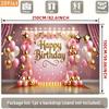 Pink Gold Birthday Tapestry, "Happy Birthday" with Floral and Balloons for Photo Booth