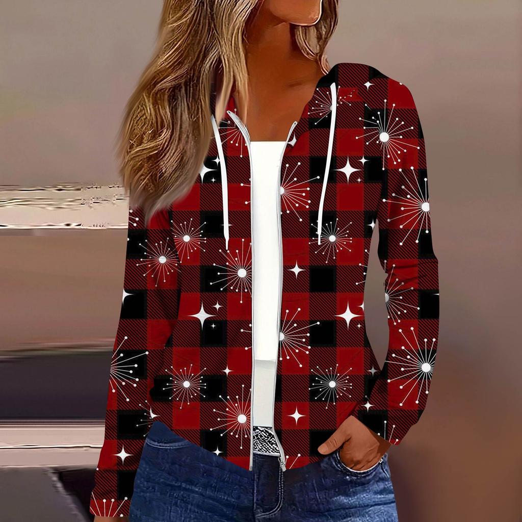 Dame Mote Juleprint Casual Glidelås Langermet Hettejakke