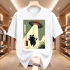 Black Cat Ufo Graphic Tshirts Japanese Cat Alien Graphic Tee Unisex Unisex Cotton Short Sleeve Printed Tshirts Streetwear Tops