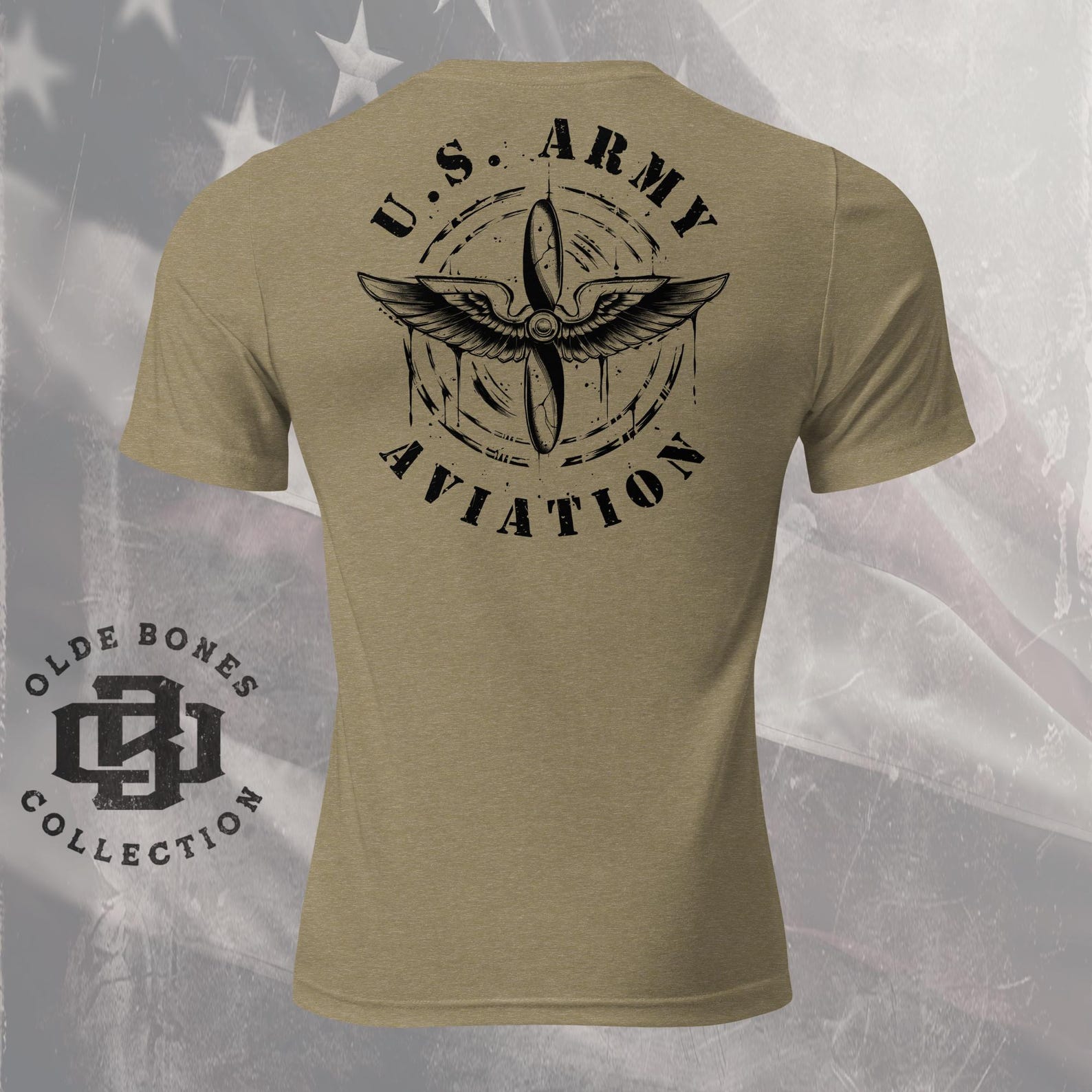 Tri-Blend Olive Army Aviation Insignia Military T-Shirt 4XL