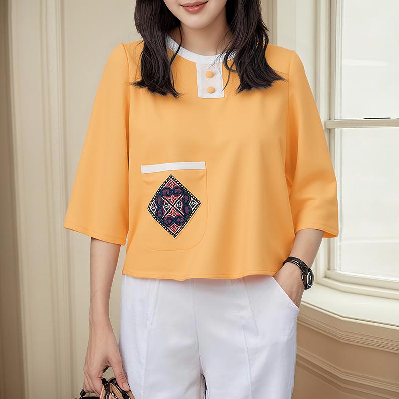 ZANZEA Women Casual Round Neck Summer 3/4 Sleeve Loose Blouse