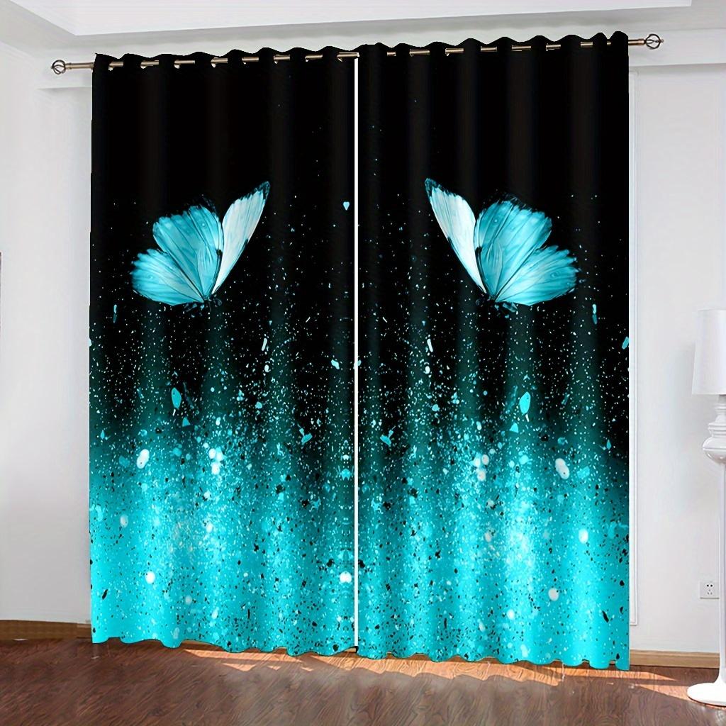 2 Stück Lila Und Blau Kristall Schmetterling Blumen Bedruckt Vorhangstangentasche Montage Digital Gedruckte Vorhänge Für Wohnzimmer Kleidung