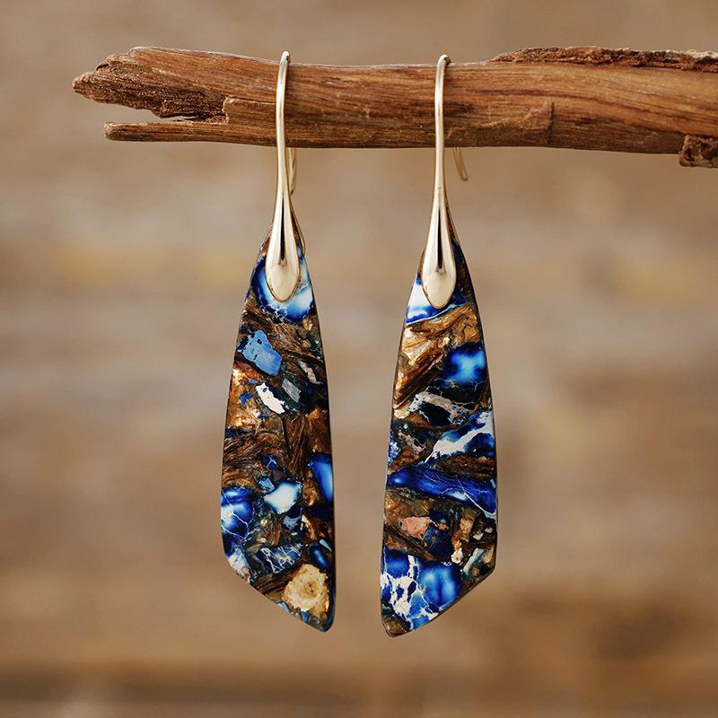 Luxury New Bohemian Emperor Stone Geometric Pendant Earrings Earrings European and American Popular Natural Stone Jewelry
