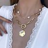 Chunky Golden Zinc Alloy Necklace with Faux Pearl and Round Charm, for Women 14+ Years Old
