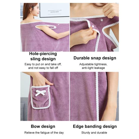 Yousheng Women Bath Wrap Coral Velvet Bath Dress Quick Dry Towel with Bowknot Pocket Absorbent Bath Towel for Home Hotel Dormitory