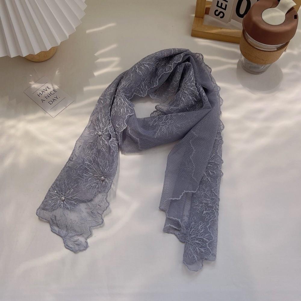 Versatile Retro Lace Scarf 130×30cm Elegant Headscarf Embroidered Flower Literary Style Embroidered Scarf for Women