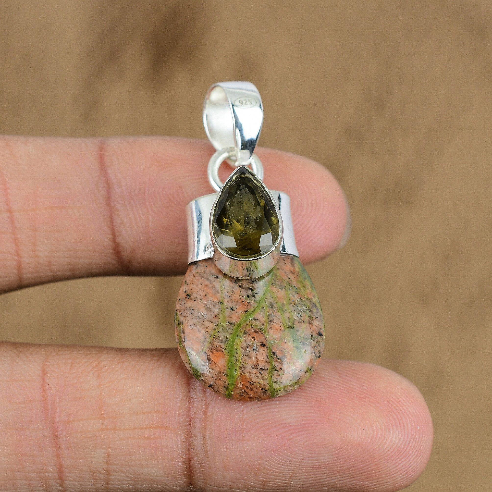 

Natural Unakite Gemstone Pendant 925 Sterling Silver Indian Jewelry For Women