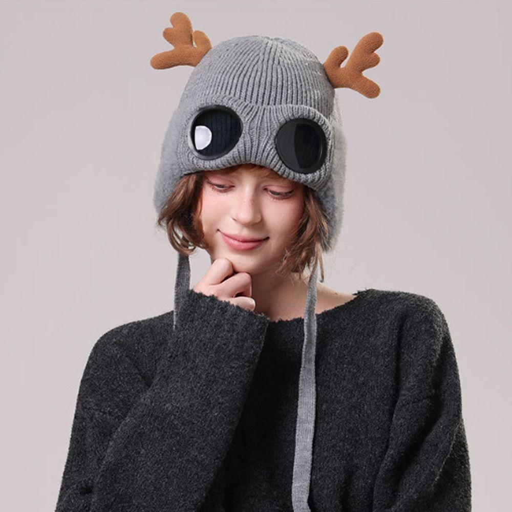 Warm Knitted Hat Knitted Plush Ear Flaps New Design Reindeer Antler Hat  Backpack Accessories