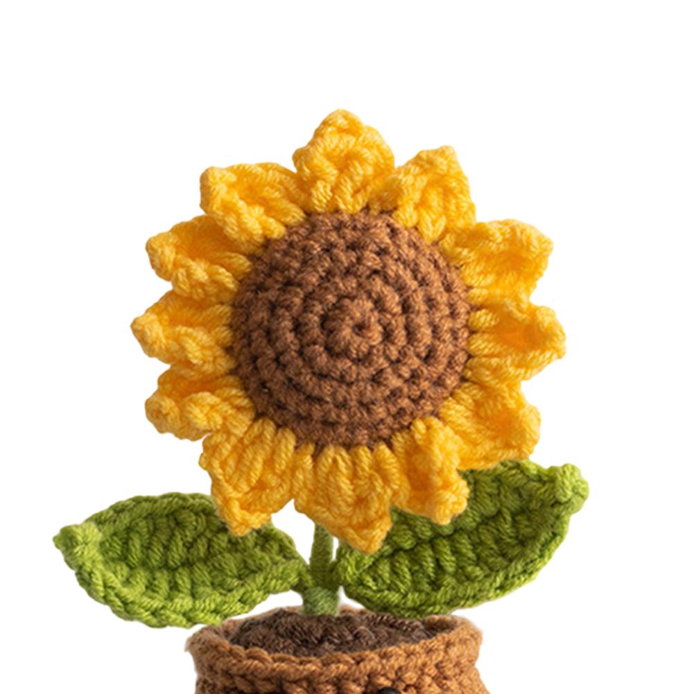 Handmade Crochet Sunflower with Card Positive Knitted Flower Inspirational Cheer Up Crochet Orange Tree Creative for Desktop