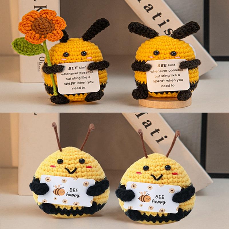 Crocheted Positive Energy Bee Ornaments Handmade Hand-Crochet Doll Figurine Finished Products Desktop Decoration Gifts Cafts