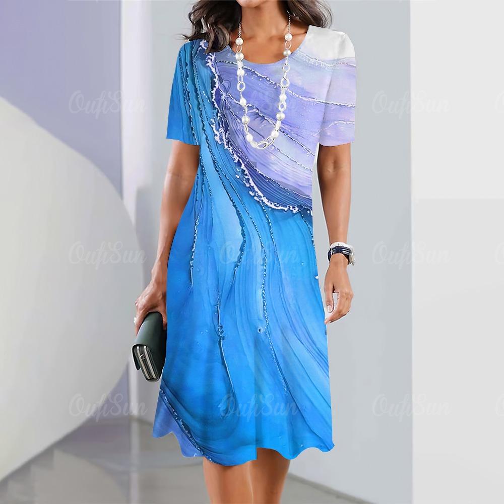 2026 New Women's Summer Dress Elegant and Beautiful Graphic Printing Loose Casual Round Neck Dress
