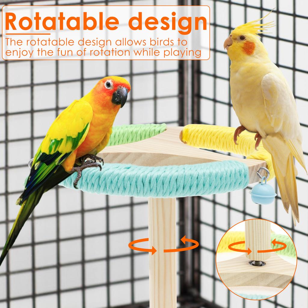 Parrot Perch Wood Stand Rotary Tabletop Training Bird Toy Versatile Interactive Bird Cage Accessories Home Bird Raising Supplies