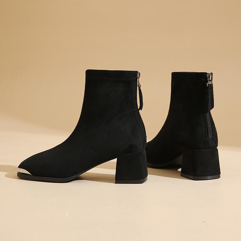 Mode Französisch Retro Eckige Zehen Blockabsatz Stiefeletten Damen 2025 Neu Herbst Vielseitige Mode Hohe Absatz Stiefel