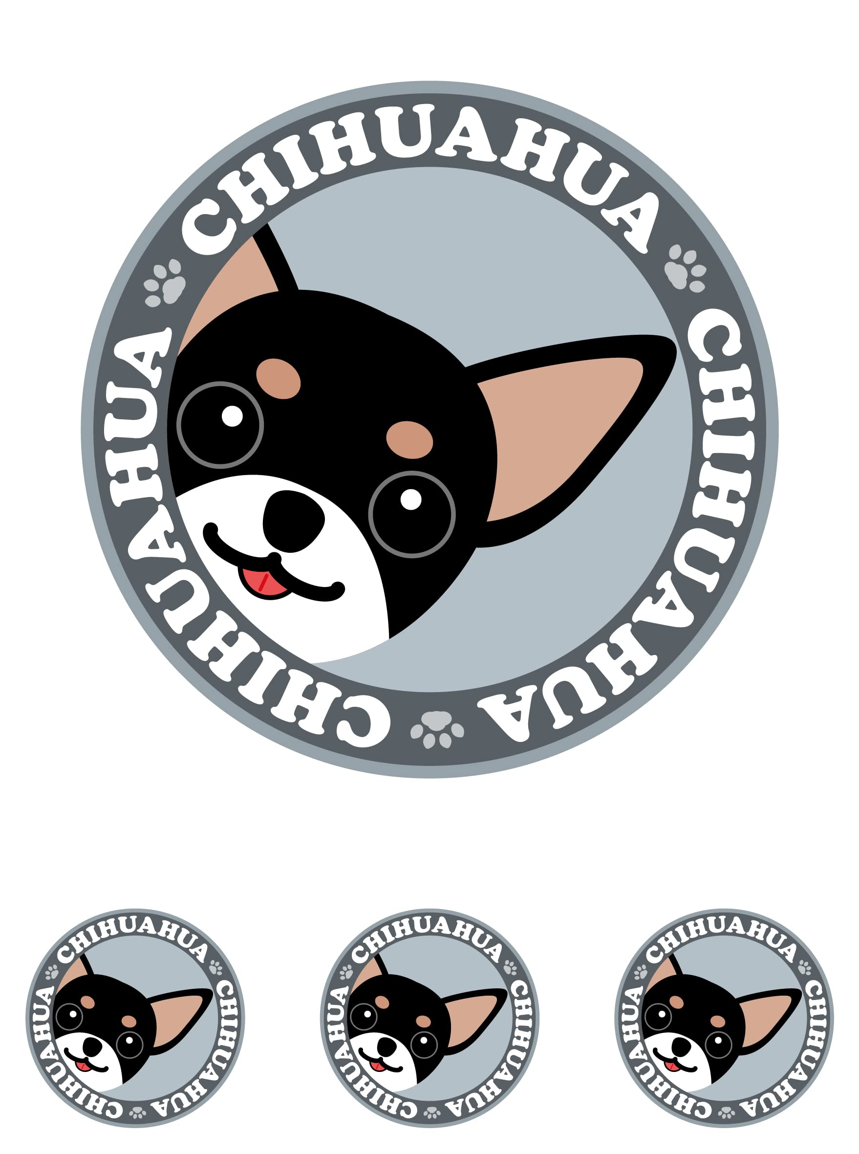 

Stare Chihuahua Smooth Black & Tan Dog Sticker Gray Back Round L + SS Size [Set of 4] MK-2 L,SS серый