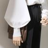 Women Elegant White Black Loose Blouse Elegant Vintage Long Lantern Sleeve Shirts Office Lady All-match Design Chic Female New Casual O-neck Tops
