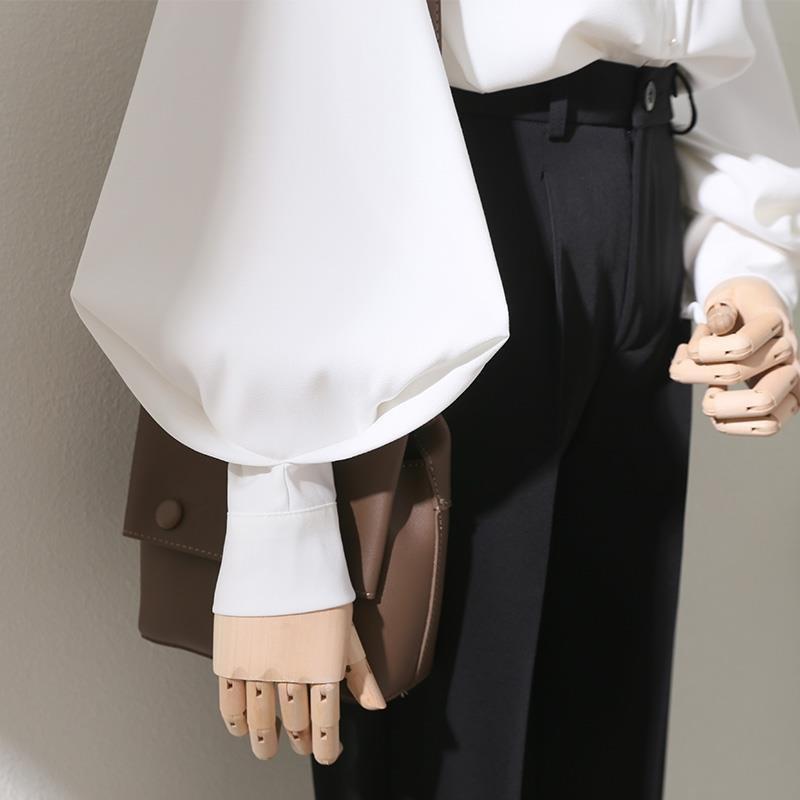 Women Elegant White Black Loose Blouse Elegant Vintage Long Lantern Sleeve Shirts Office Lady All-match Design Chic Female New Casual O-neck Tops