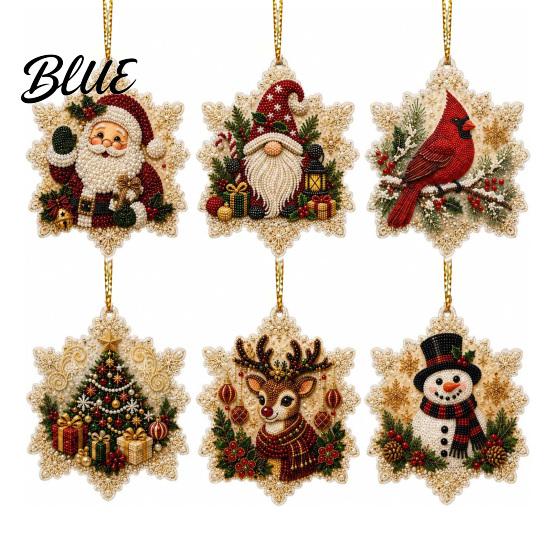 2D Acrylic Santa Flat Holiday Pcs Pearl Christmas Ornaments 6 Art Ornaments Tree Pendant Creative Effect Hanging Decoration for