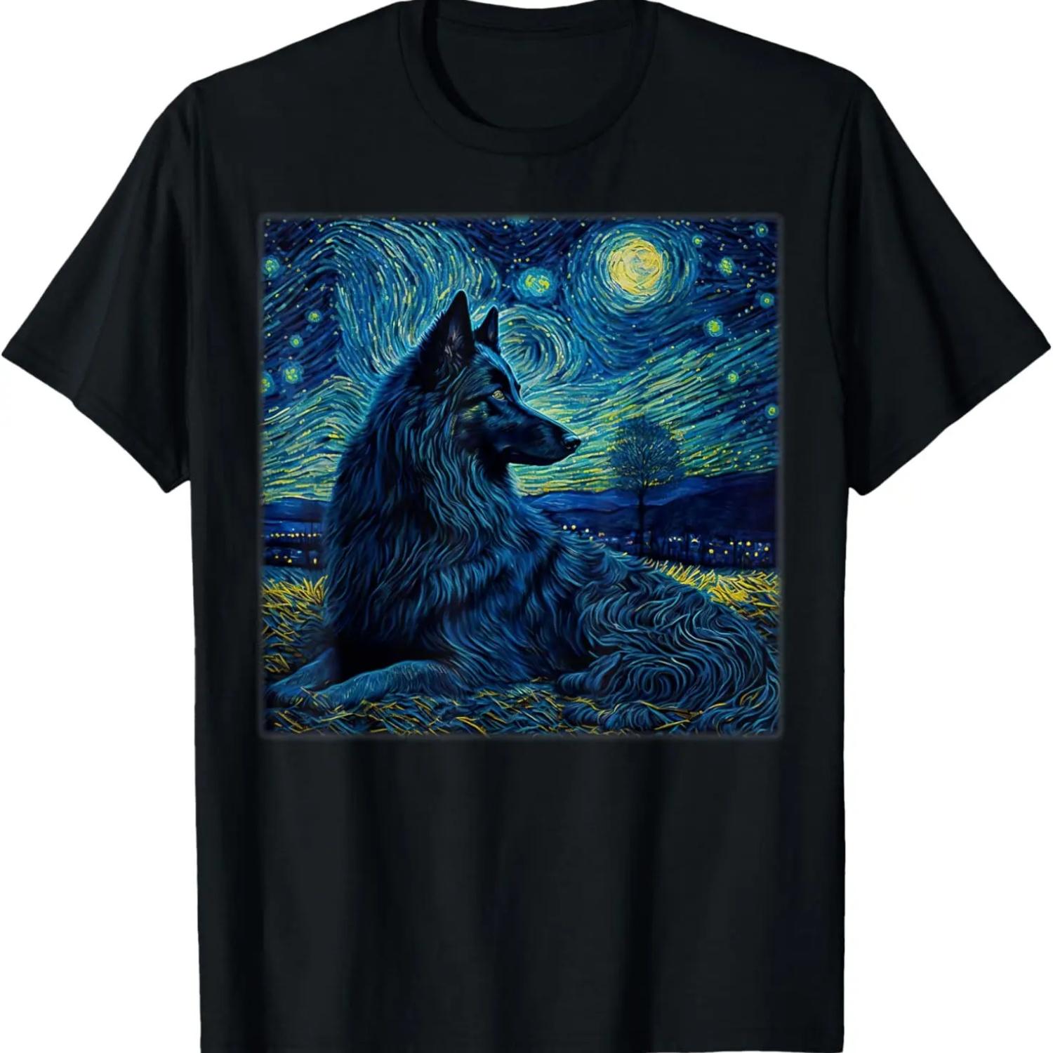 Surrealism Starry Night Belgian Sheepdog T-Shirt S чёрный