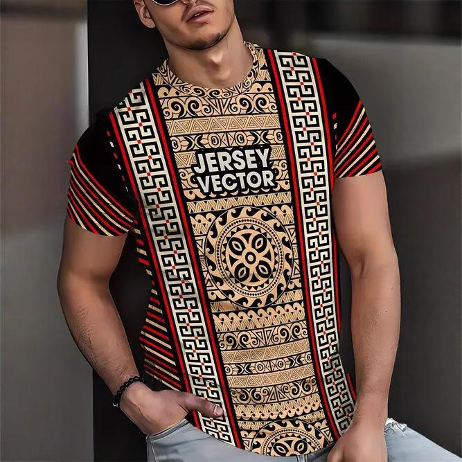 Summer Round Neck 3D Gradient Print Top Fashionable Casual Short Sleeved Men's T-shirts