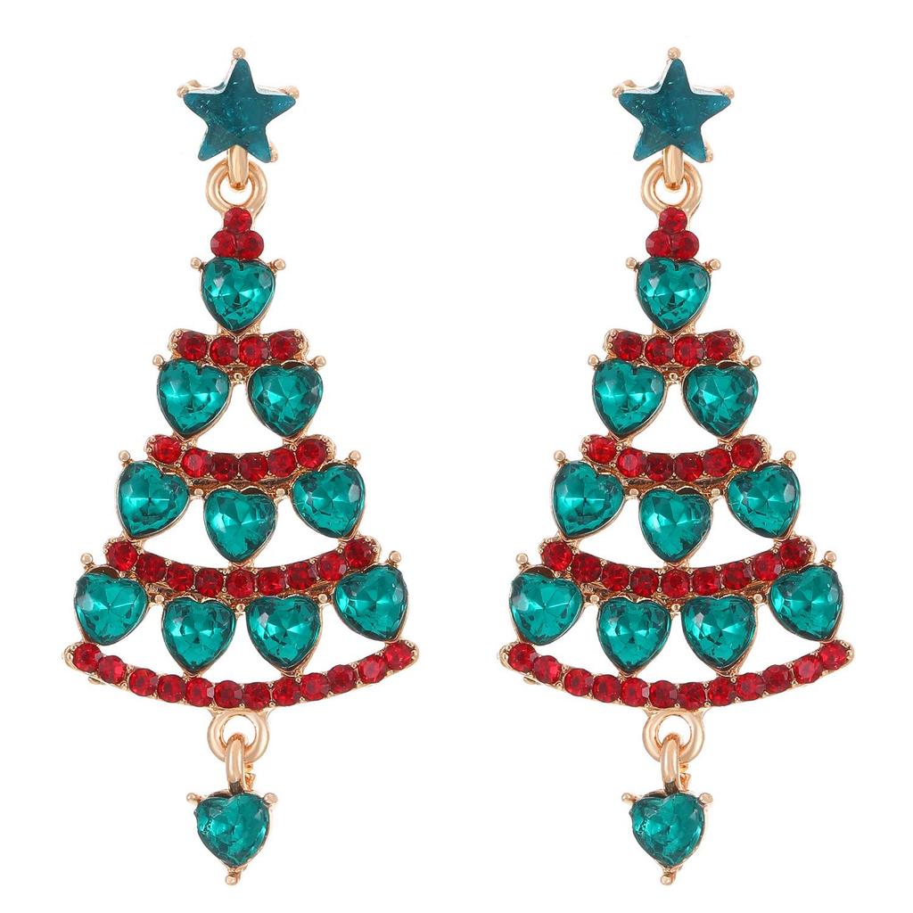Colorful Light Luxury Christmas Tree Diamond Stud Earrings for Women