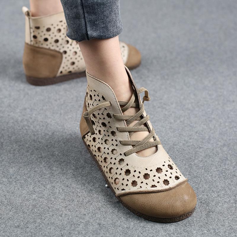 Spring and summer new retro leather high-top cool boots round head hollow single shoes fashion