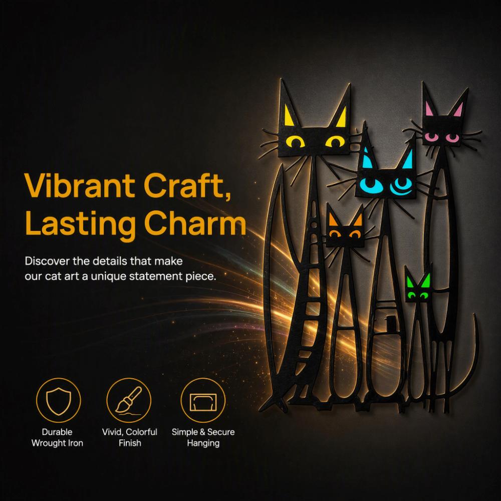 Schmiedeeisen Eisen Wandskulptur Bunte Katze Wandornament Metall Katze Wandkunst Wandornament
