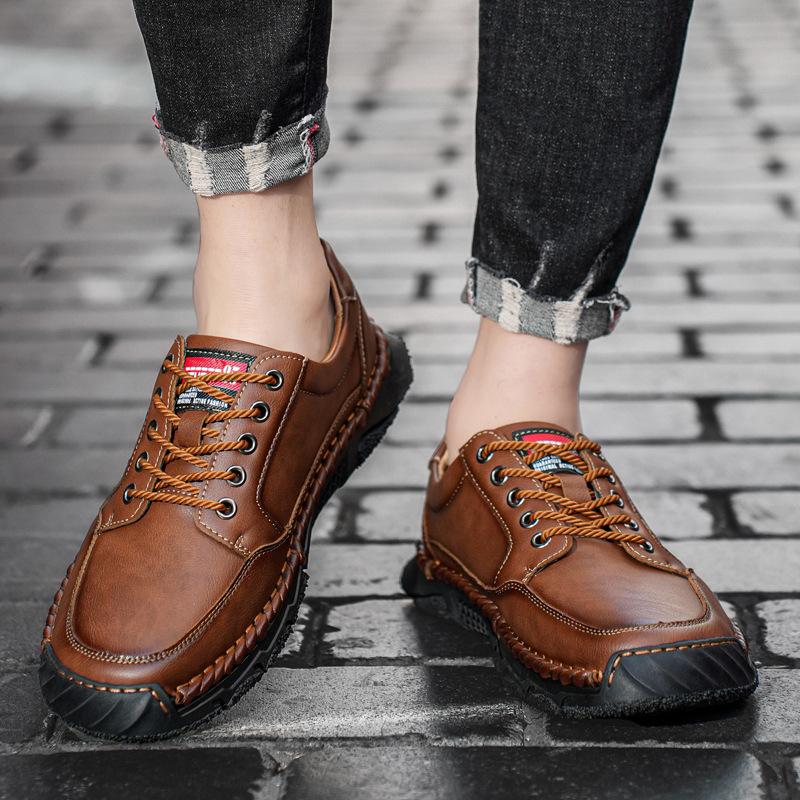 Classic Men Casual Handmade Casual Leather Sneakers Outdoor Antiskid Running Safety Comfort Driving Shoe Soft Board Walking Shoe