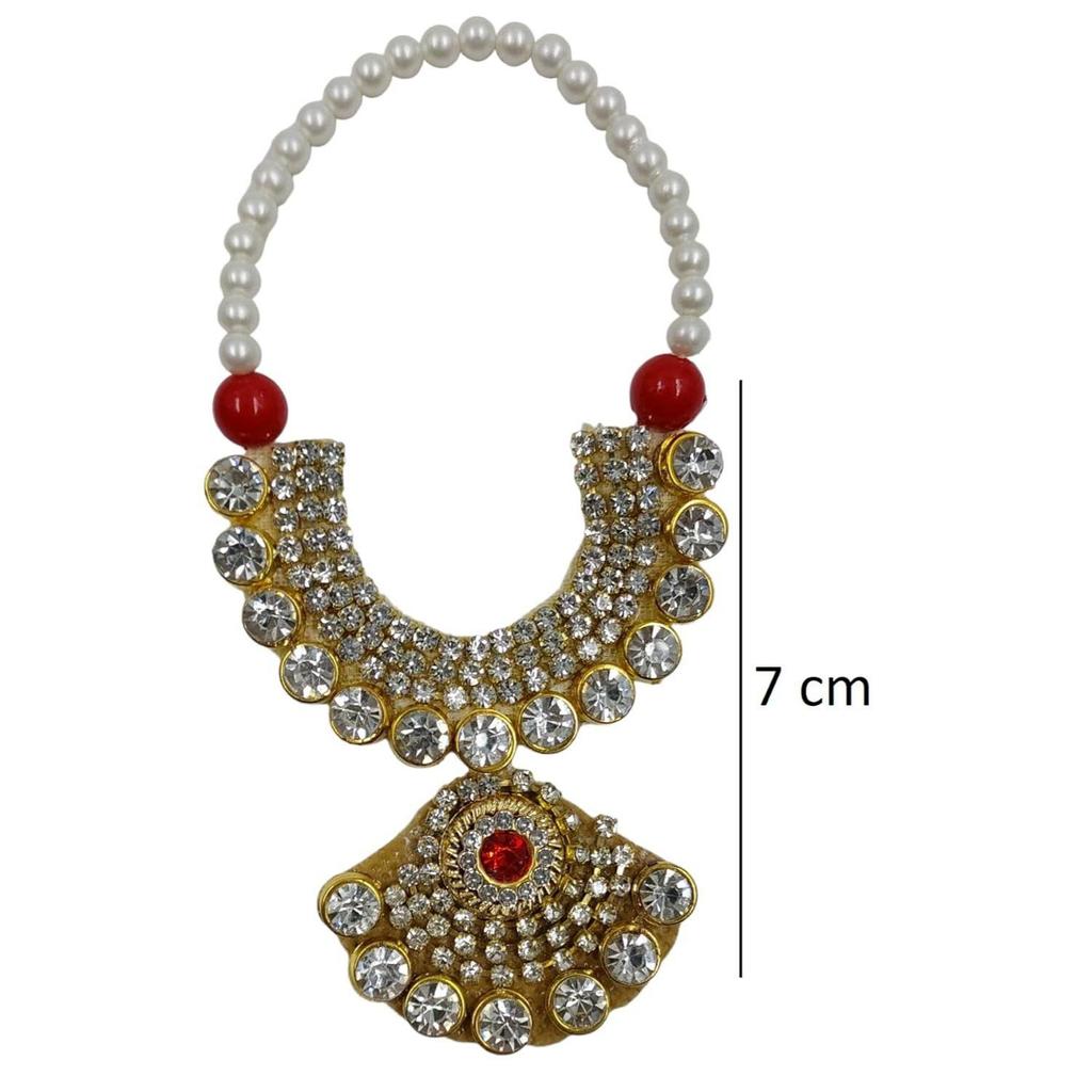 Small Golden Kundan Jarkan Mala for God Idol, Garland Haar for Murti Idols, Statue, Figurines, Set of 2 (Golden Kundan)