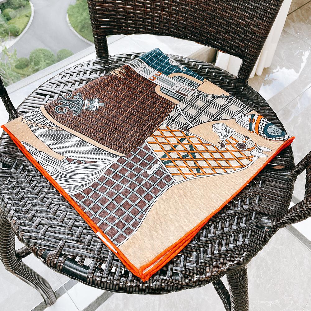 Orange Double-Sided Medium Square Scarf - European & American Style, 70cm Silk Wool Blend, Perfect for Outerwear & Live Stream Fashion.