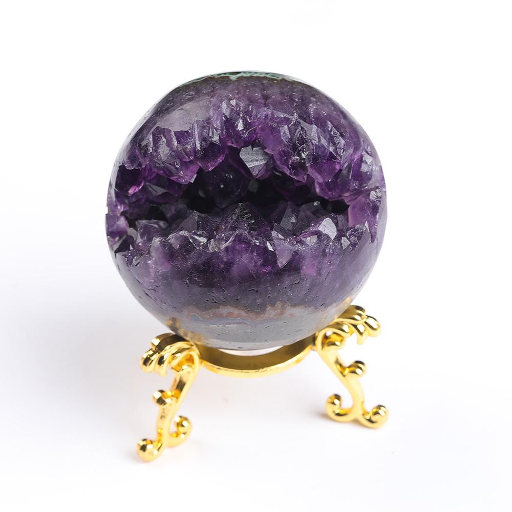 Natural Amethyst Druzy Geode Crystal Ball Opening Smile Sculpture Sphere Healing Mineral Specimen Collectibles Decoration