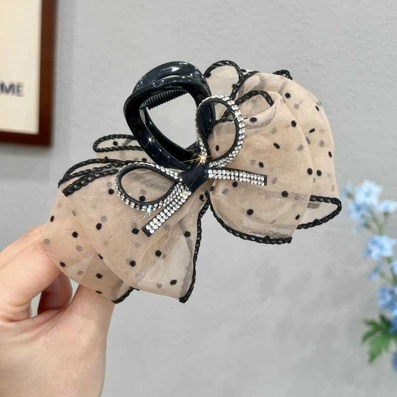 Elegant Mesh Bow Hair Clips Women Ponytail Claw Clip Sparkling Rhinestone Clips Hairpin Girls Headdress Hair Accessories Gifts