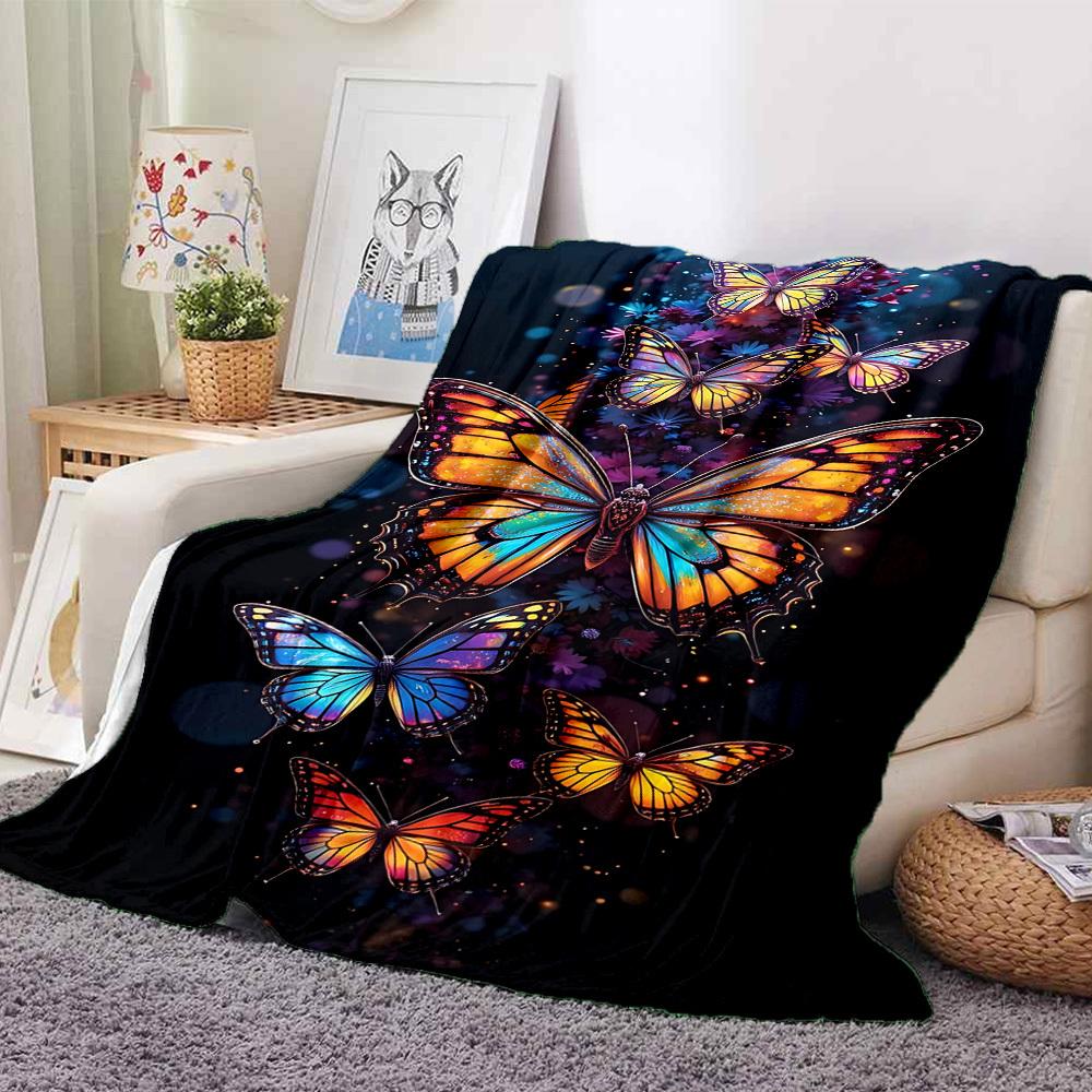 1pc Butterfly Print Blanket Lightweight Flannel Blanket Throw Blanket For Sofa, Bed, Travel, Camping, Livingroom, Office, Couch, Chair, And Bed yy2510
