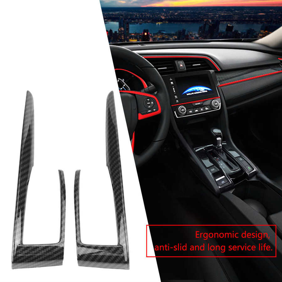 Car Central Control Panel Gear Shift Cover Trim for Honda Civic 10th  2016 2017 2018 Red Chrome/Carbon