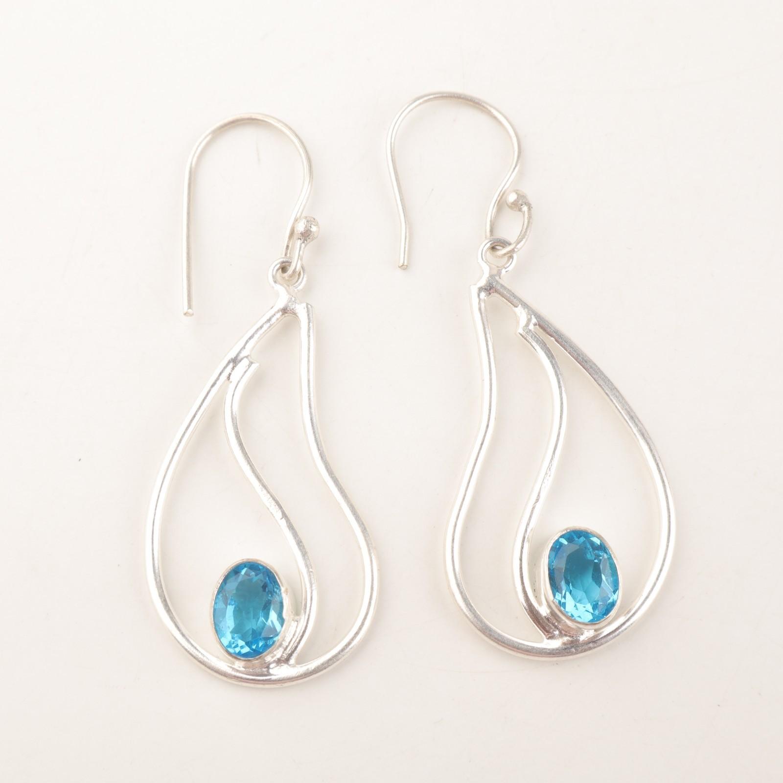 

Овальный камень швейцарского голубого топаза, подарок жене, висячие серьги в стиле бохо, серебро 925 пробы, EE-139-6