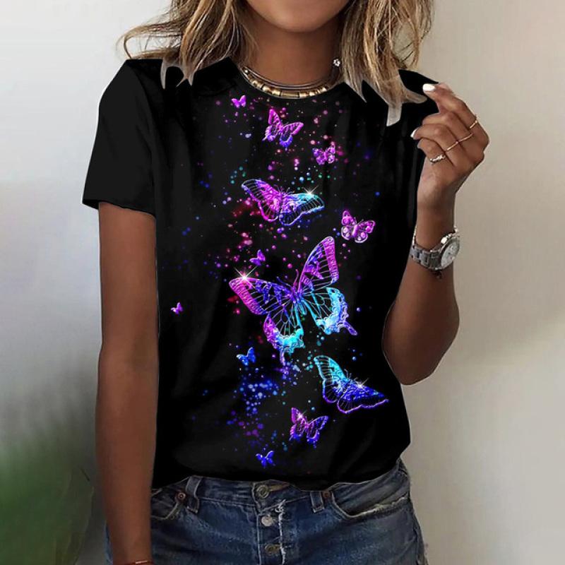 Women's T-Shirts Fashion Butterfly 3D Print O-Neck Short Sleeve T Shirt Casual Harajuku Tees Streetwear Y2k Tops Female Clothing