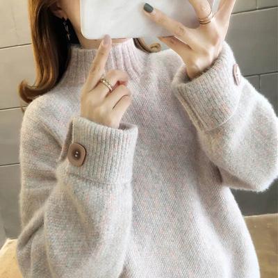 Autumn and Winter Women's Short Chenille Fashion Bottoming Top Plus Velvet Thick Long-sleeved Sweater Loose Outer Wear Knitted Sweater